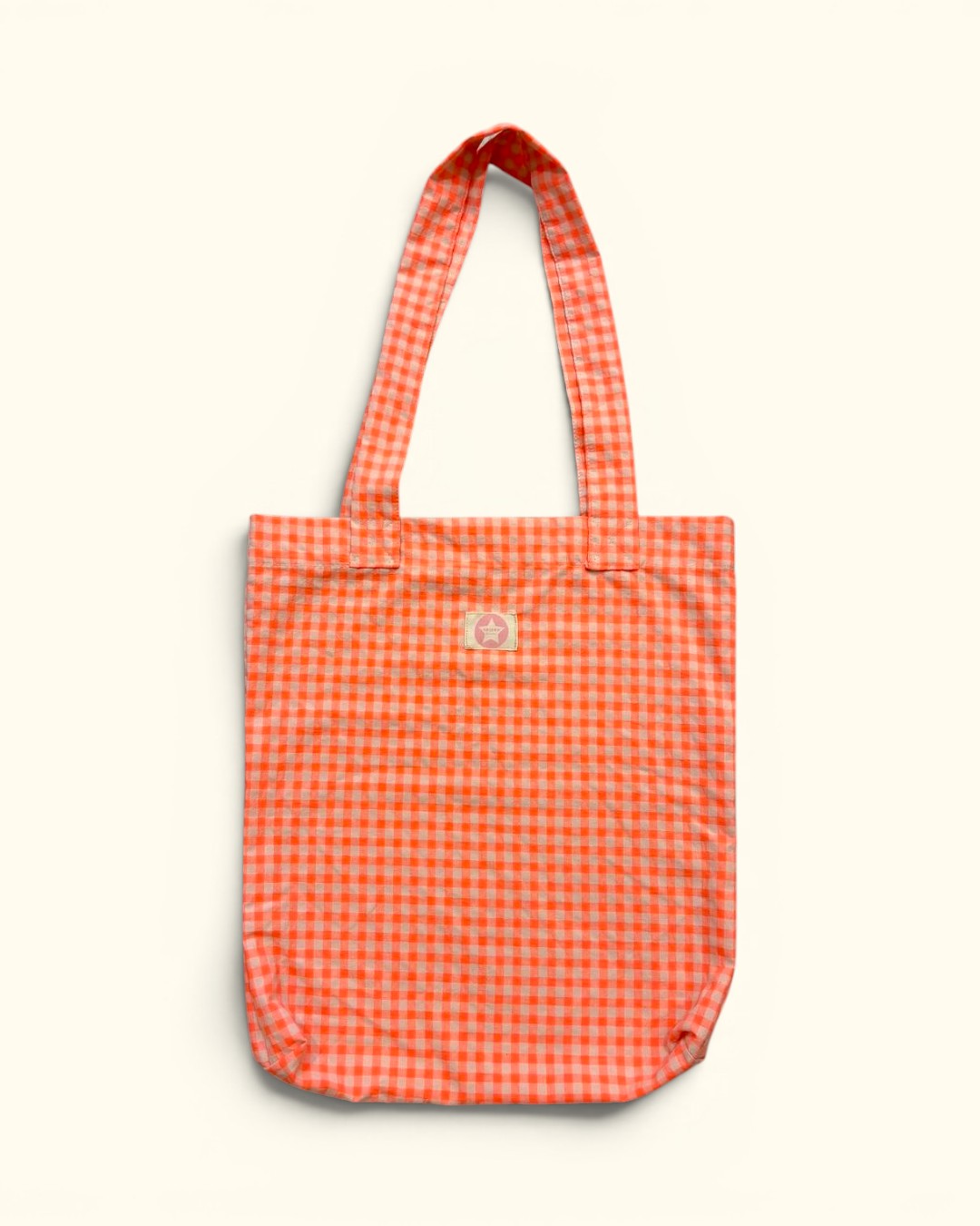 BOLSO TOTE BAG CUADRO VICHY NARANJA FOSFORITO