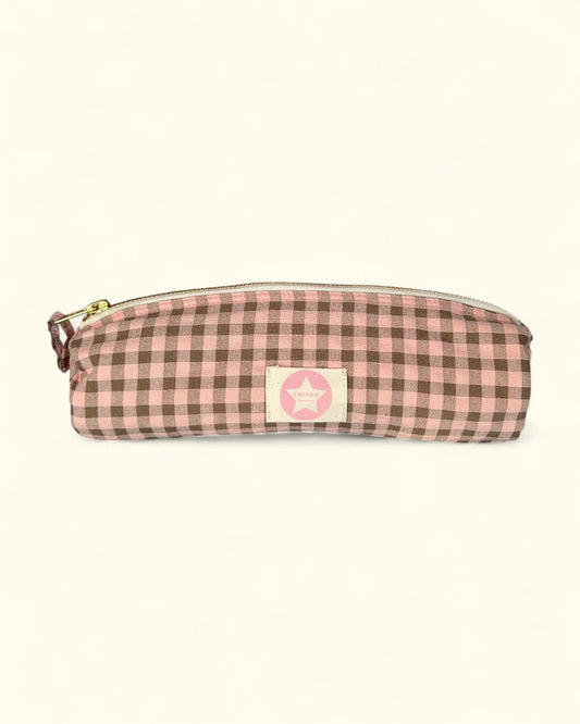 ESTUCHE CUADROS ROSA Y VERDE KHAKI