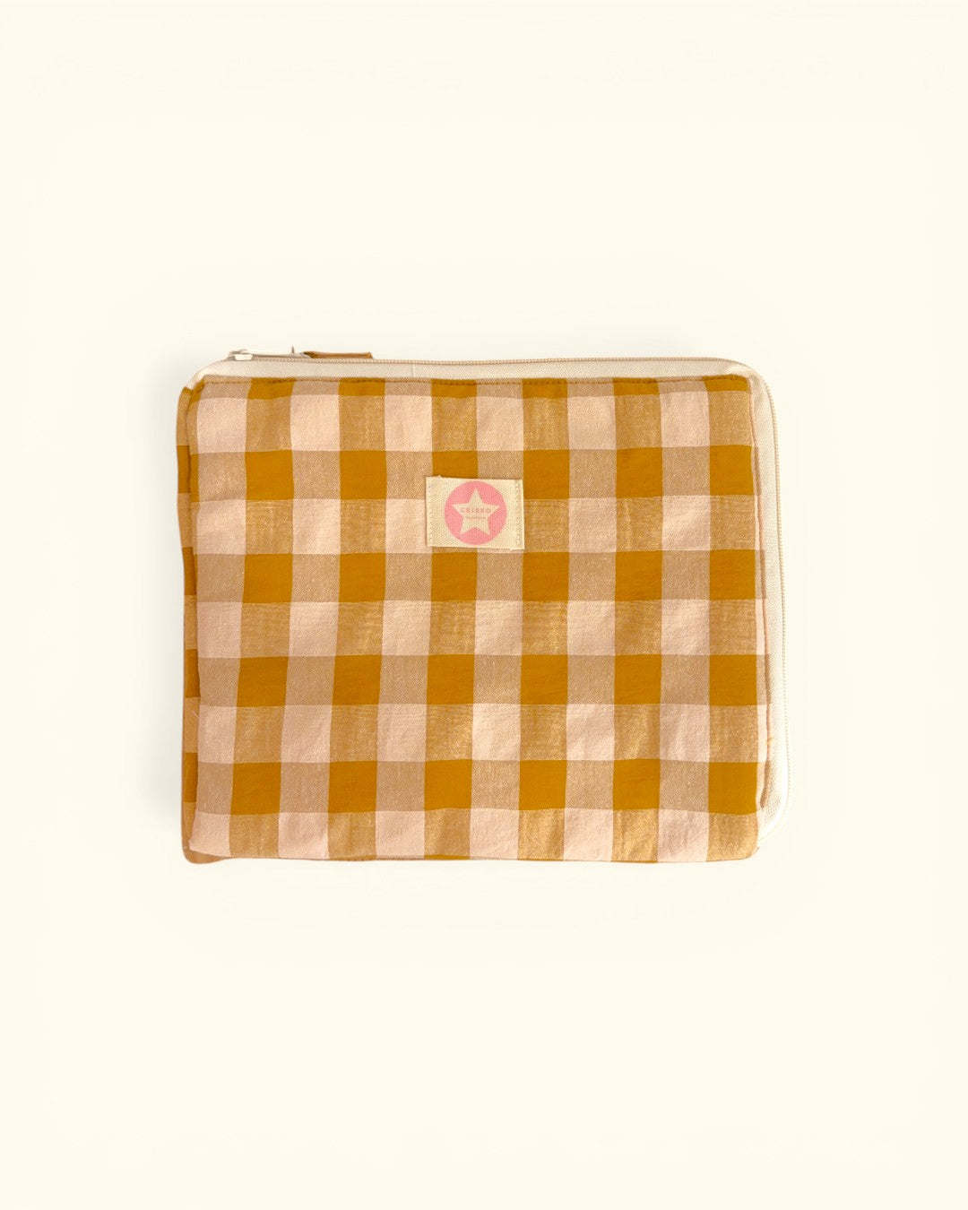 FUNDA DE IPAD MOSTAZA Y ROSA