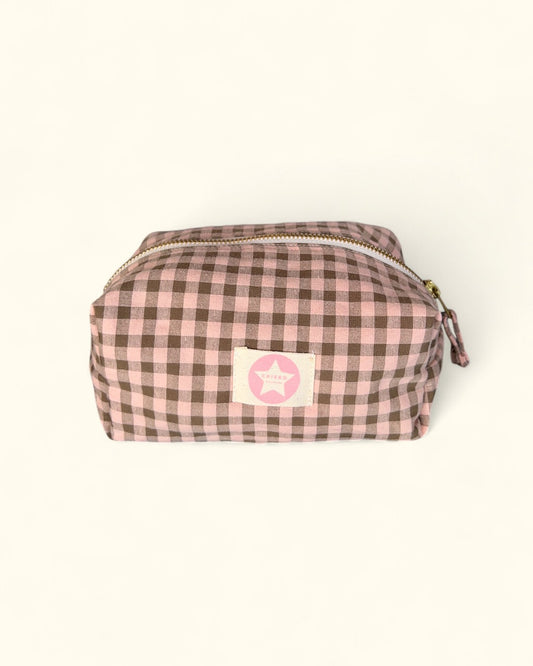 NECESER CUADRADO CUADROS ROSA Y VERDE KHAKI