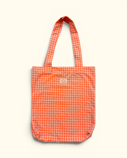 BOLSO TOTE BAG CUADRO VICHY NARANJA FOSFORITO
