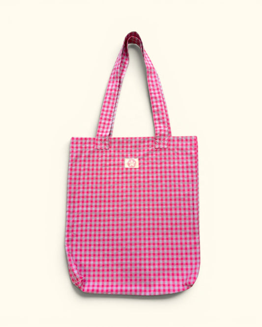 BOLSO TOTE BAG CUADRO ROSA FOSFORITO